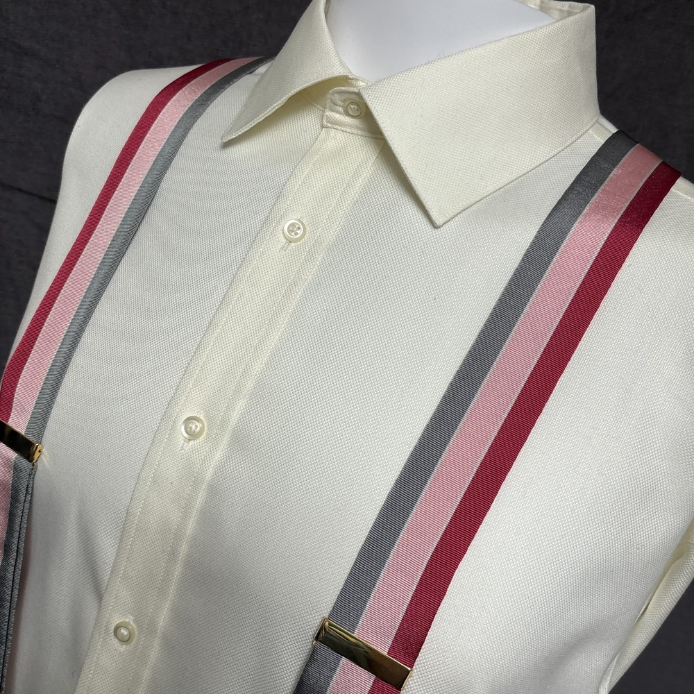 Trafalgar Suspenders Braces Gray Pink Red Striped Grosgrain Button Classic Y